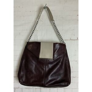 B. Makowsky Burgundy Tan Snap Closure Chain Handle Purse
